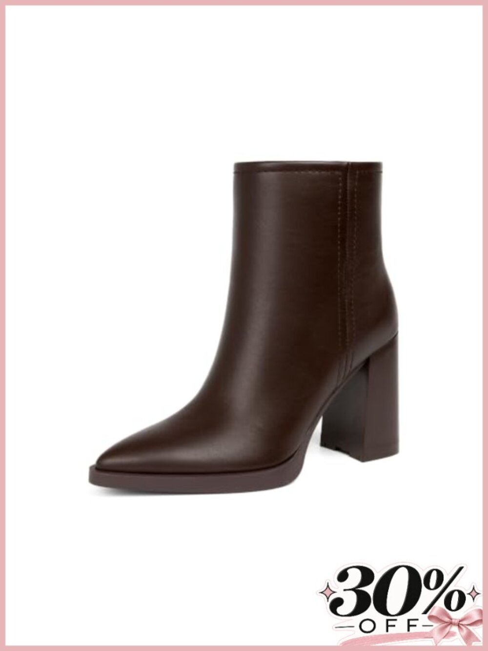 Women's Pointed Toe Chunky High Heel Ankle Booties Faux Leather Zip